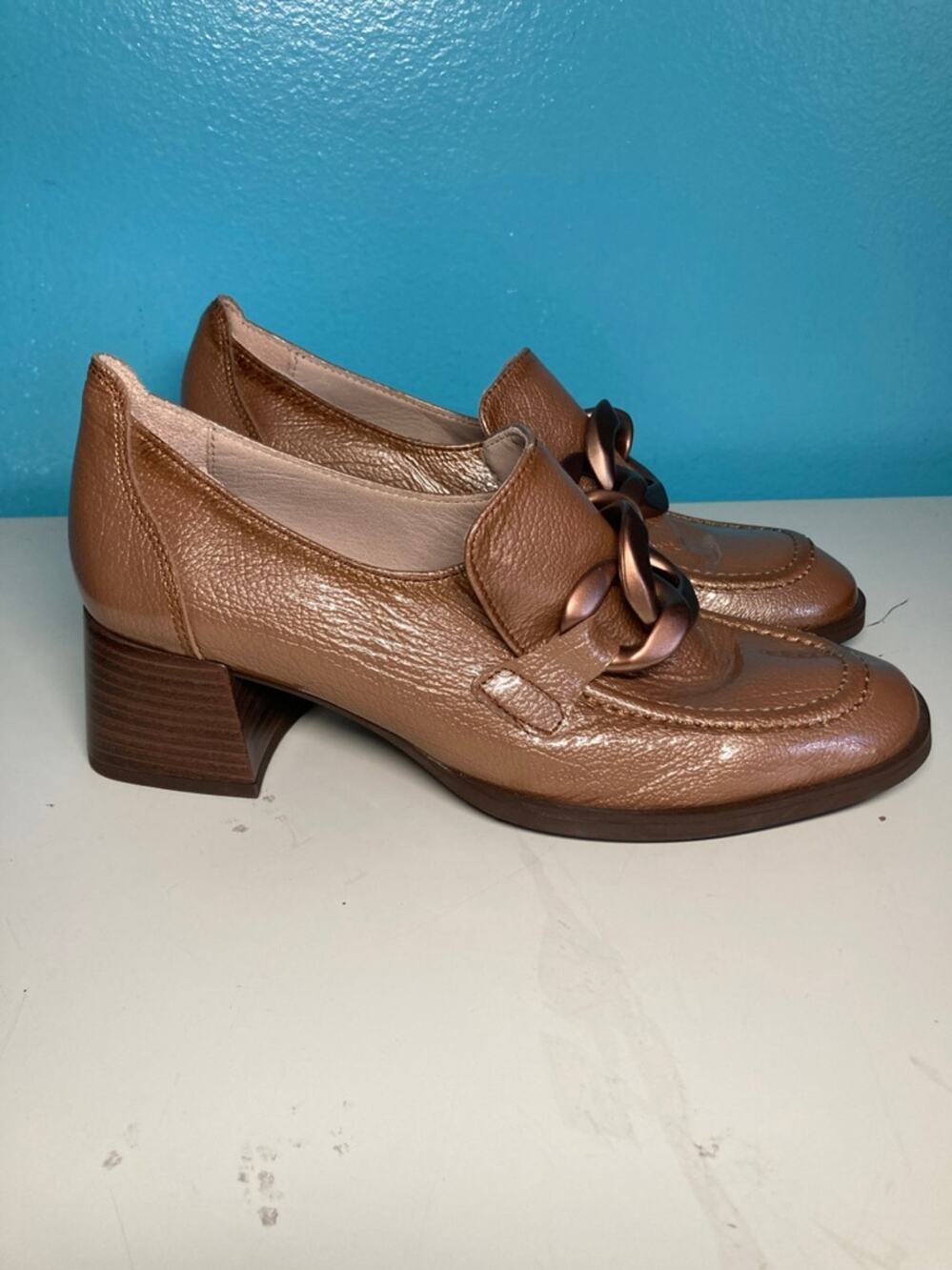 Hispanitas Charlize Womens Size 39 US 8.5 Block Heel Taupe Metallic Loafers